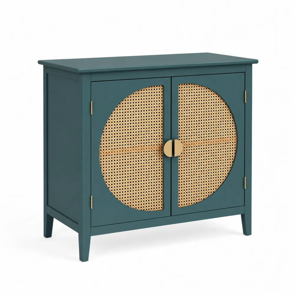 Credenza in legno con ante in rattan