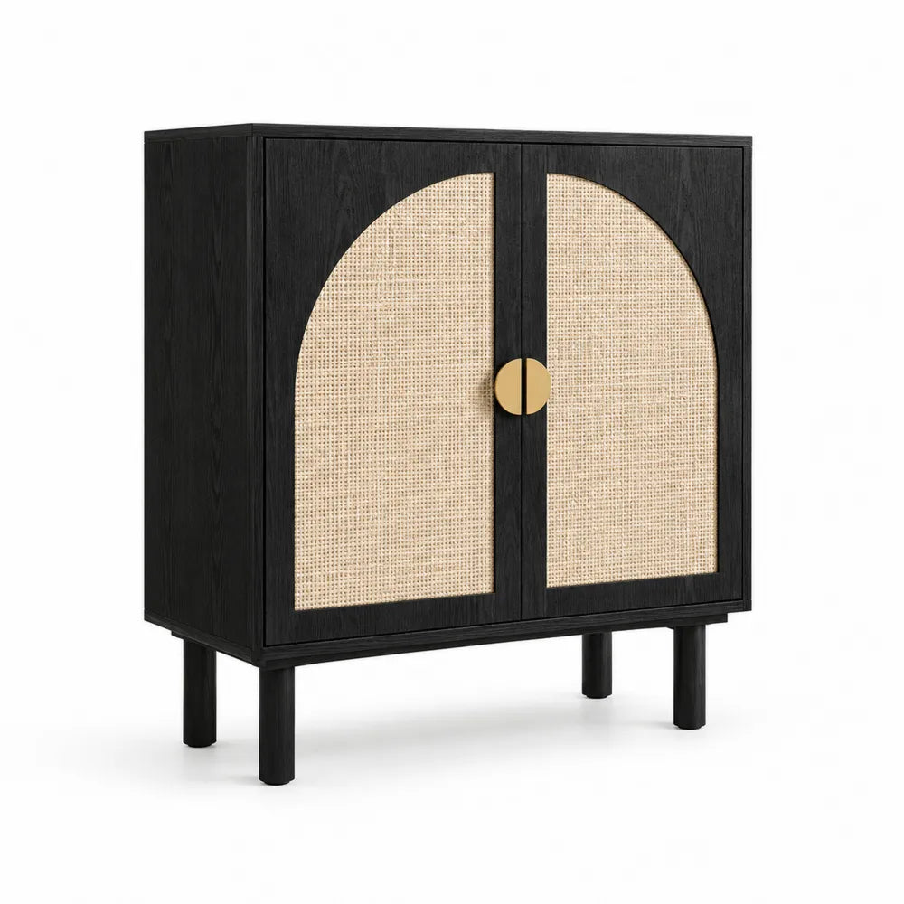 Credenza in Legno con Ante in Rattan