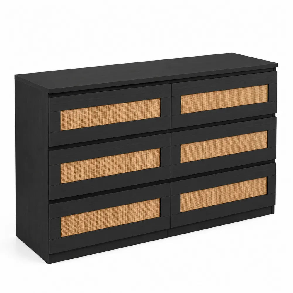 Cassettiera in legno e rattan con 8 cassetti