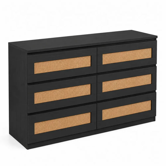 Cassettiera in legno e rattan con 8 cassetti