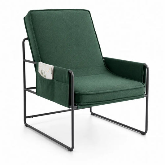 Poltrona in Tessuto Poliestere Verde con Struttura in Metallo
