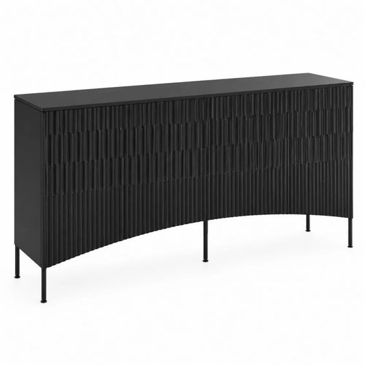 Credenza curva in metallo nero verniciato 180x45x75 cm