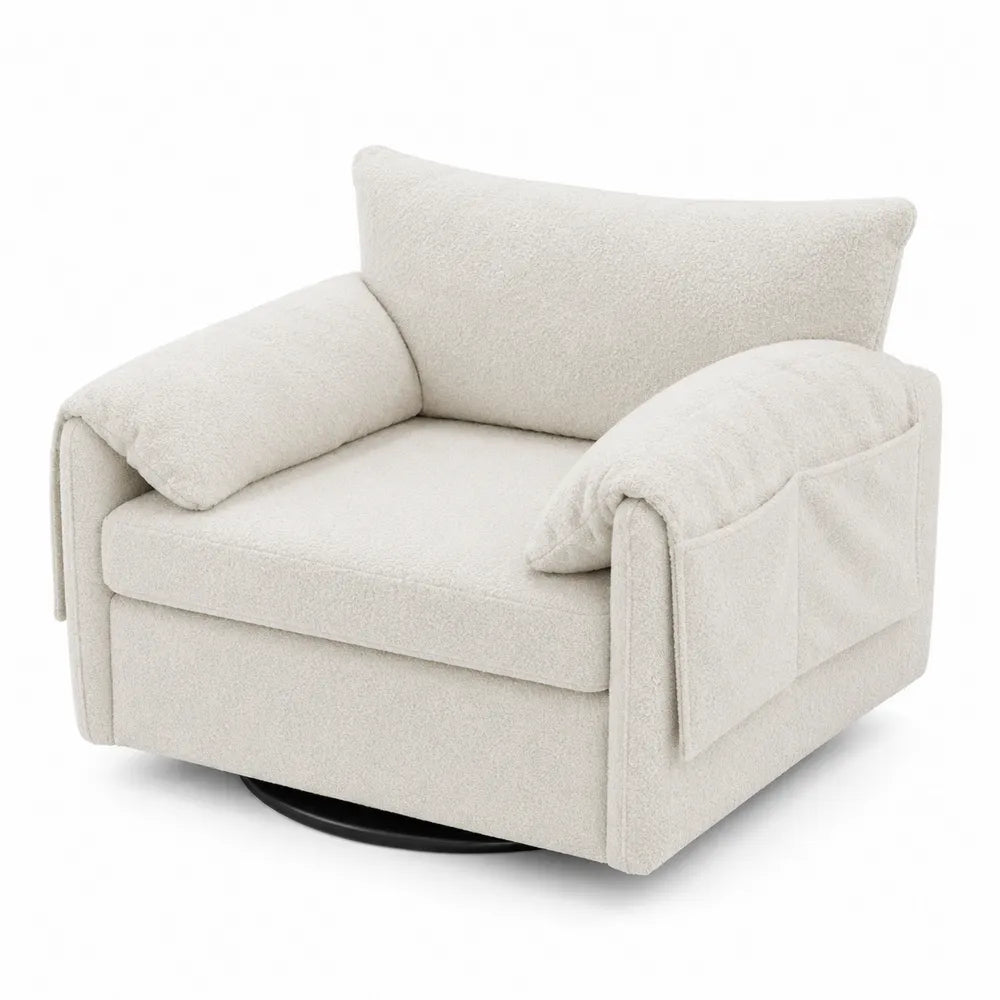Poltrona girevole in tessuto boucl¨¦ crema
